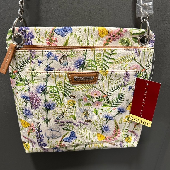 KOLTOV CROSSBODY BAG VEGAN LEATHER SECRET GARDEN/HONEY BUTTERFLIES AND FLOWERS - Picture 2 of 9